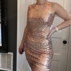 Rose gold sequin mini dress